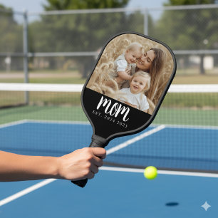 Mom Established Fun Script Photo Pickleball Paddle