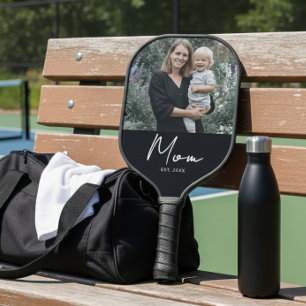 Mom Established Fun Script Photo Pickleball Paddle