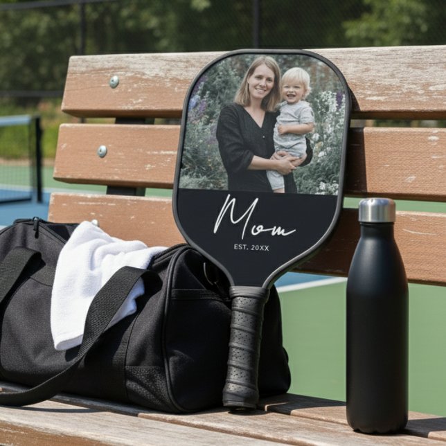 Mom Established Fun Script Photo Pickleball Paddle (Creator Uploaded)