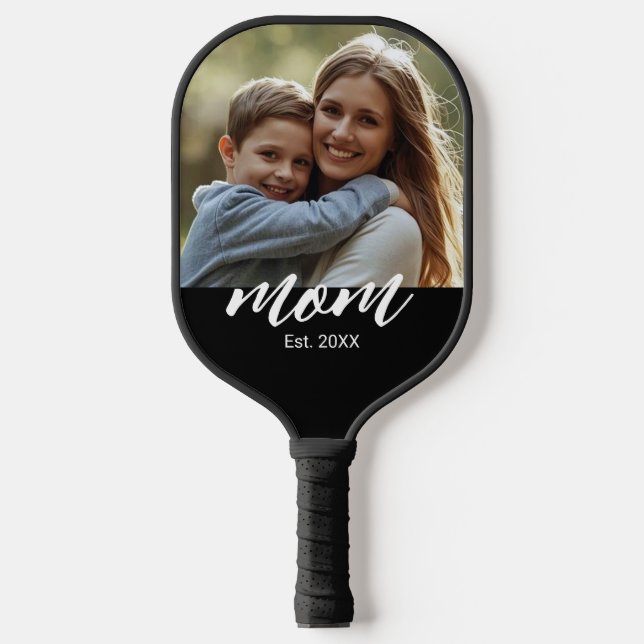 Mom Established Fun Script Photo Pickleball Paddle (Front)