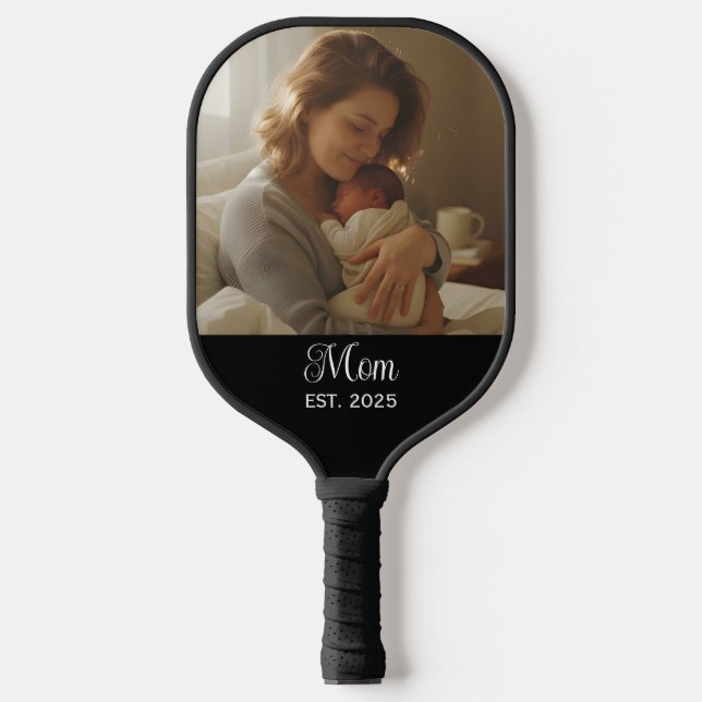 Mom Established Fun Script Photo Pickleball Paddle (Front)