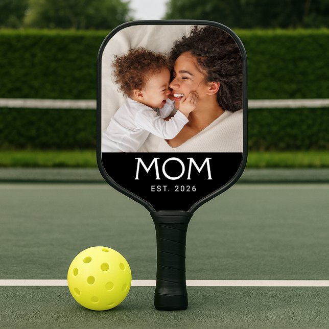 Mom Established Fun Typography Photo Pickleball Paddle (Creator Uploaded)