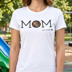 Mom Established Heart Black Minimal Photo T-Shirt