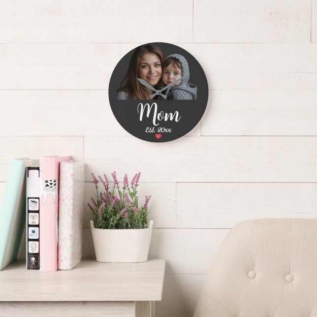 Mom Established Heart Modern Script Clock (Reading Room)