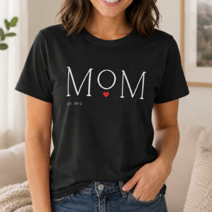 Mom Established Heart Typography Black T-Shirt