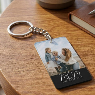Mom Established Keepsake Modern Script Photo Gift Keychain