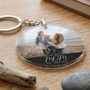 Mom Established Keepsake Modern Script Photo Gift Keychain