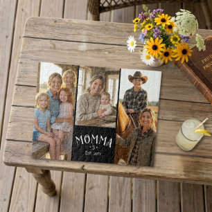 Mom Established Kid Count Chic Black 3 Photo Jigsaw Puzzle