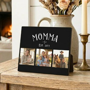 Mom Established Kid Count Chic Black 3 Photo Plaque