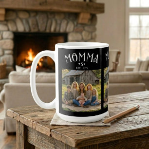 Mom Established Kids Count Chic Black 3 Photo Coffee Mug