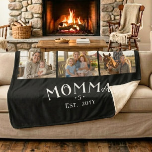 Mom Established Kids Count Chic Black 3 Photo Sherpa Blanket