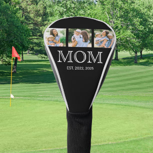 Mom Established Modern 3 Photo Black Golf Head Cover