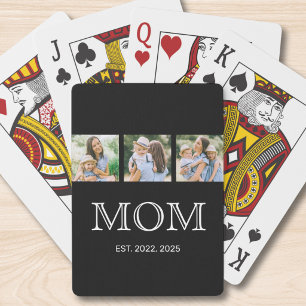 Mom Established Modern 3 Photo Black Playing Cards