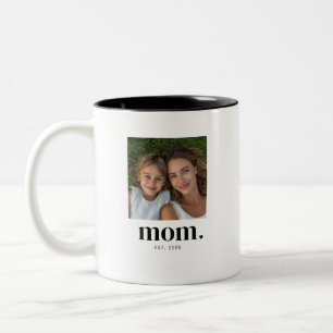 Mom Established Modern Black 2 Photo Two-Tone Coffee Mug