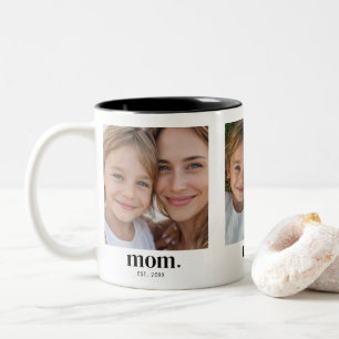 Mom Established Modern Black 3 Photo Two-Tone Coffee Mug