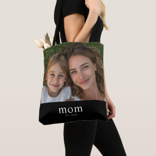 Mom Established Modern Black Photo Tote Bag