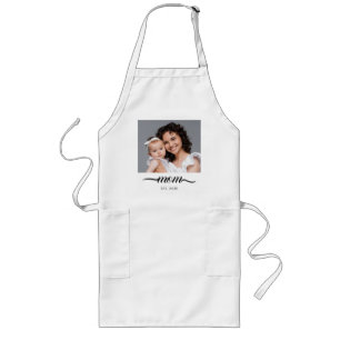 Mom Established Modern Black Script Photo Elegant  Long Apron