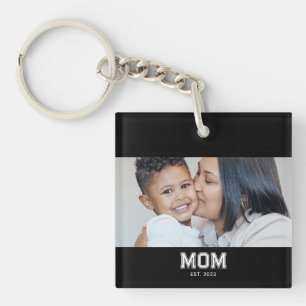 Mom Established Modern Bold Photo Keychain