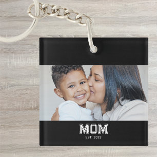 Mom Established Modern Bold Photo Keychain