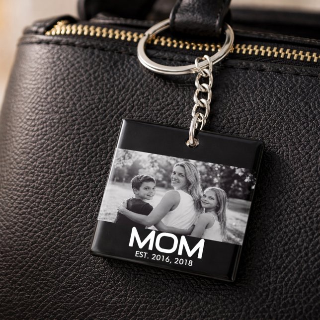 Mom Established Modern Bold Photo Keychain (Creator Uploaded)