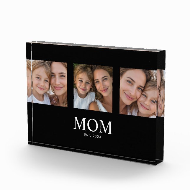 Mom Established Modern Bold Script Black 3 Photo Block (Right)
