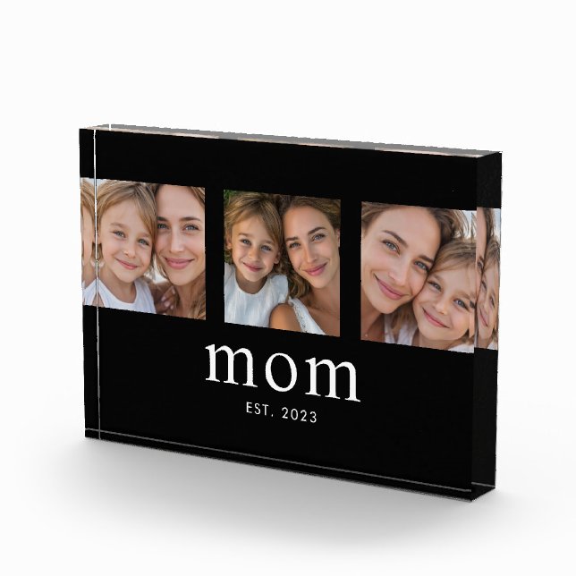 Mom Established Modern Bold Script Black 3 Photo Block (Right)