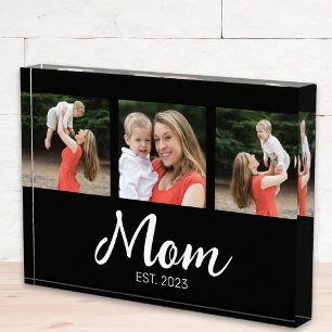 Mom Established Modern Bold Script Black 3 Photo Block