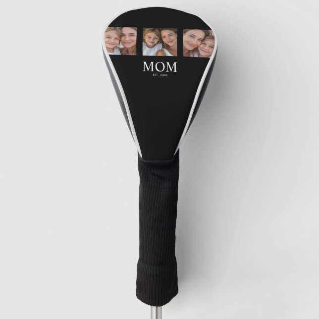 Mom Established Modern Bold Script Black 3 Photo Golf Head Cover (Front)