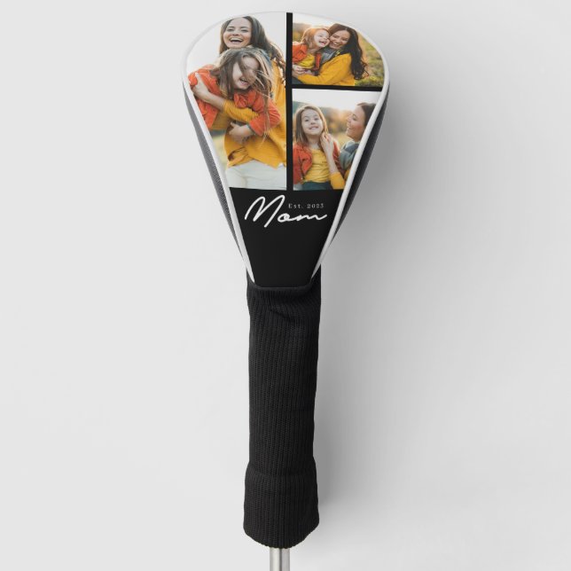 Mom Established Modern Bold Script Black 3 Photo Golf Head Cover (Front)