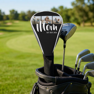 Mom Established Modern Bold Script Black 3 Photo Golf Head Cover