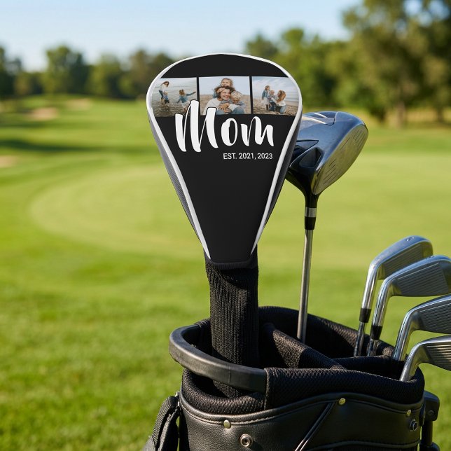 Mom Established Modern Bold Script Black 3 Photo Golf Head Cover (Mom Established Modern Bold Script Black 3 Photo Golf Head Cover)