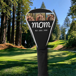 Mom Established Modern Bold Script Black 3 Photo Golf Head Cover