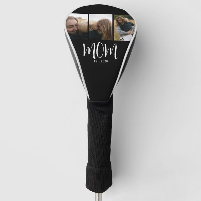 Mom Established Modern Bold Script Black 3 Photo Golf Head Cover (Front)