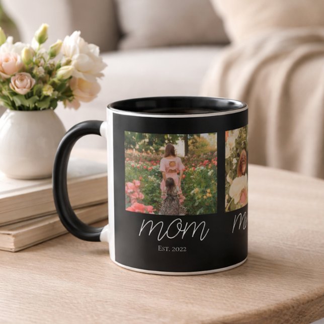 Mom Established Modern Bold Script Black 3 Photo Mug (Creator Uploaded)
