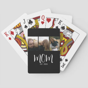 Mom Established Modern Bold Script Black 3 Photo P Playing Cards