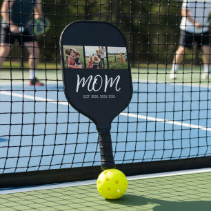 Mom Established Modern Bold Script Black 3 Photo Pickleball Paddle