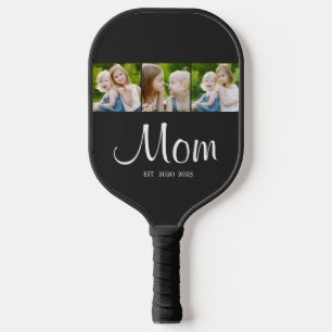 Mom Established Modern Bold Script Black 3 Photo Pickleball Paddle