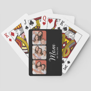 Mom Established Modern Bold Script Black 3 Photo Playing Cards
