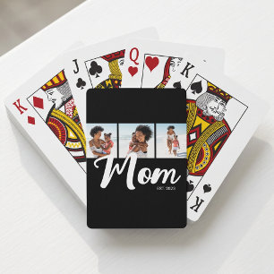 Mom Established Modern Bold Script Black 3 Photo Playing Cards