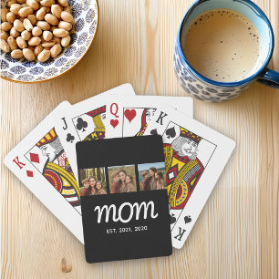 Mom Established Modern Bold Script Black 3 Photo Playing Cards