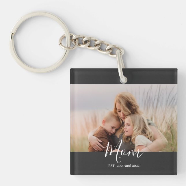 Mom Established Modern Elegant Script Photo  Keychain (Front)