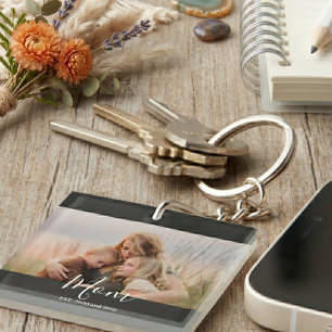 Mom Established Modern Elegant Script Photo  Keychain