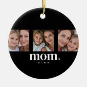 Mom Established Modern Minimal Black 3 Photo Ceramic Ornament