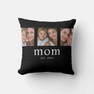 Mom Established Modern Minimal Black 3 Photo Throw Pillow