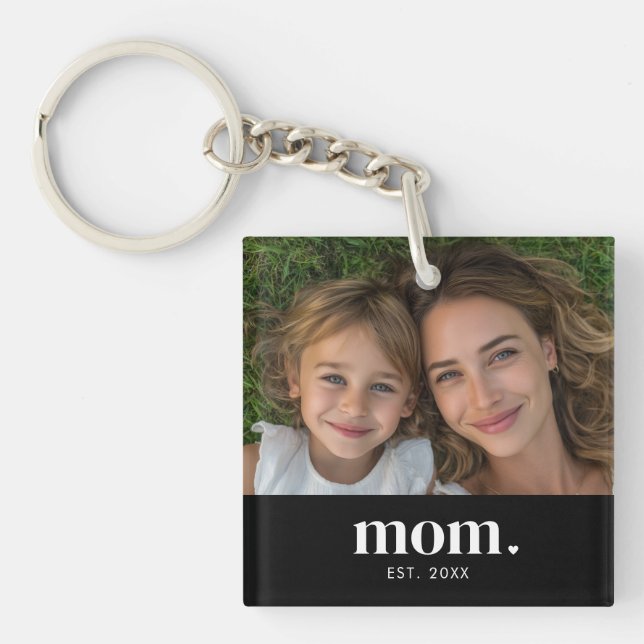 Mom Established Modern Minimal Photo Keychain (Front)