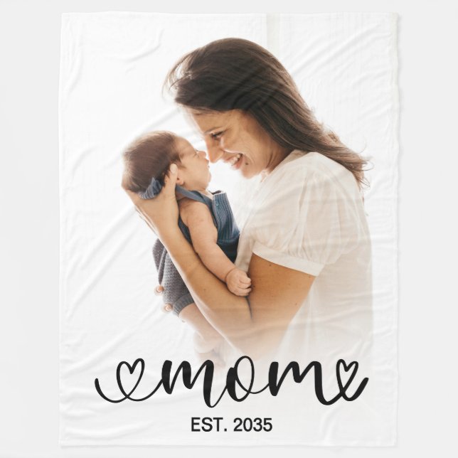 Mom Established Modern Photo Black Script Fleece Blanket (Front)