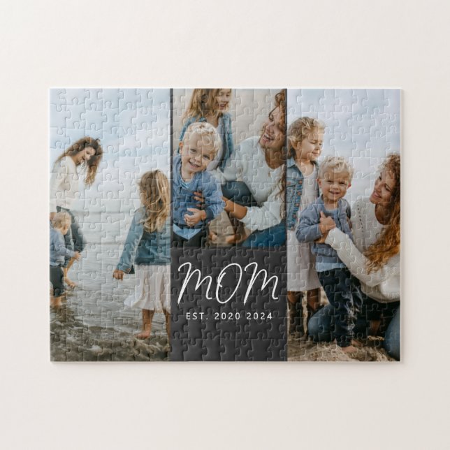 Mom Established Modern Script 3 Photo Jigsaw Puzzle (Horizontal)