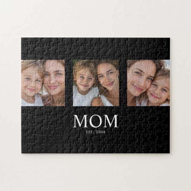 Mom Established Modern Script 3 Photo Jigsaw Puzzle (Horizontal)