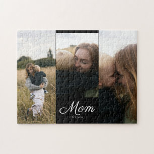 Mom Established Modern Script 3 Photo Jigsaw Puzzle