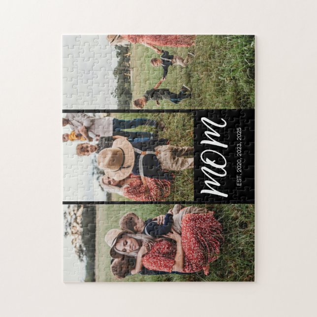Mom Established Modern Script 3 Photo Jigsaw Puzzle (Vertical)
